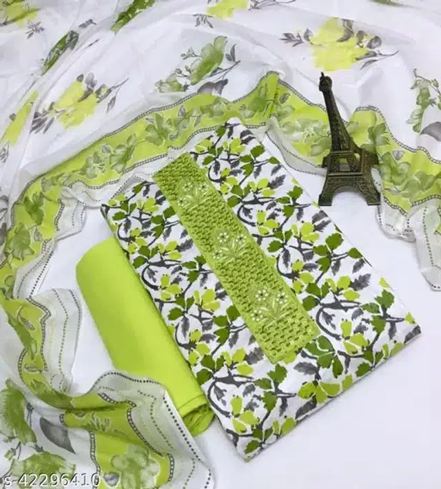 Cotton Printed Unstitched Dress Material for Women (Neon)