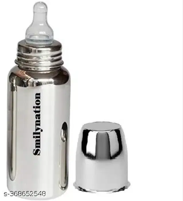 Stainless Steel Milk Feeding Bottle for Infants (Silver, 250 ml)