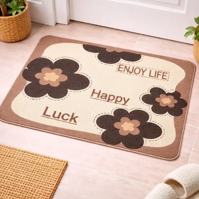 ENJOY LIFE Happy Luck Floral Anti-Skid door or Bath Mat [38x58 cm] Brown and Beige