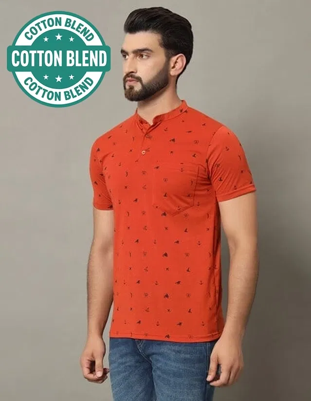 Printed Polo T-Shirt for Men (Orange, XL)