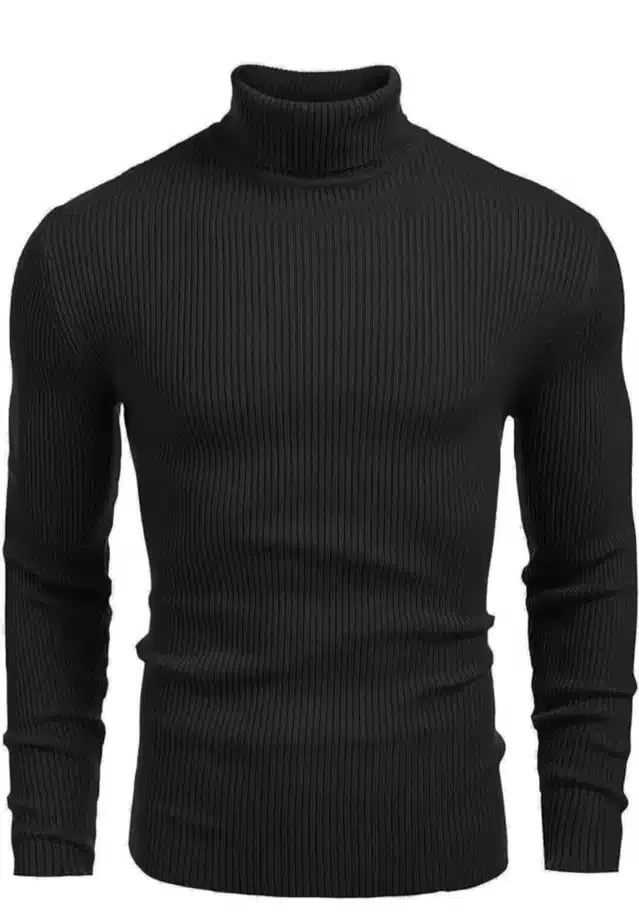 Cotton Blend High Neck Sweater for Men (Black, XL)