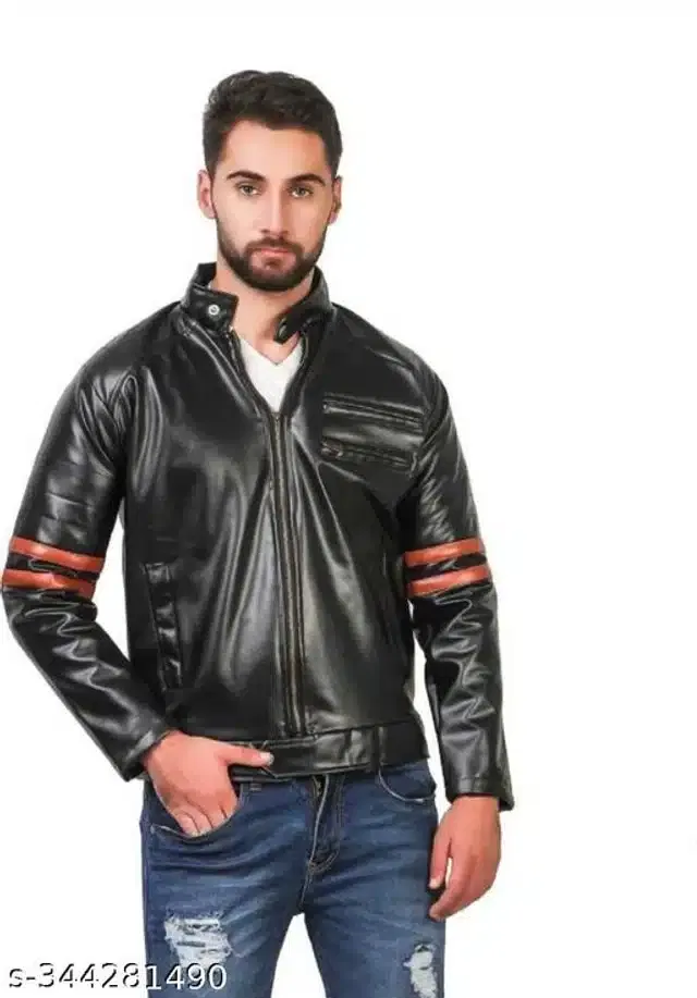 Synthetic Leather Jacket for Men (Black, XL)