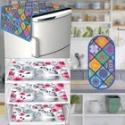 PVC Printed Fridge Top Cover with 3 Pcs Shelf Mats & Handle Cover 