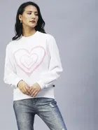 Women's Heart Printed Peasant Sleeves Sweatshirt 