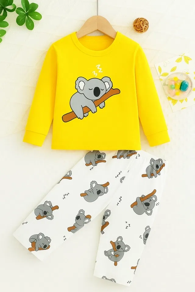 Hoisery Printed Clothing Set for Boys (Yellow, 3-4 Years)