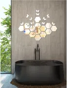3D Silver Hexagon Decorative Acrylic Mirror Wall Stickers 
