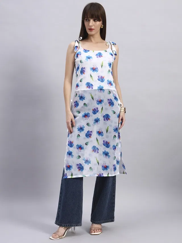 Sleeveless Kurti for Women (White, XL)