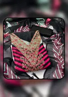 Chanderi Cotton Embroidered Unstitched Suit Fabric, Black