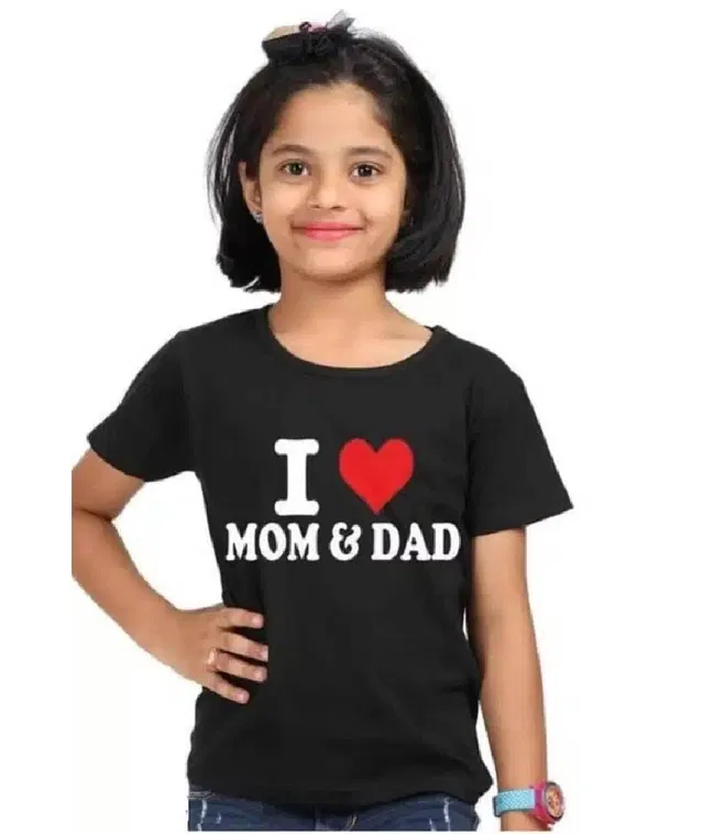 Half Sleeves T-Shirt for Girls (Black, 5- 6 Years)