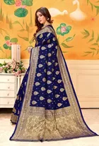 Silk Woven Design Saree for Women, Navy Blue 