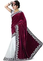Velvet Embroidered Saree for Women 