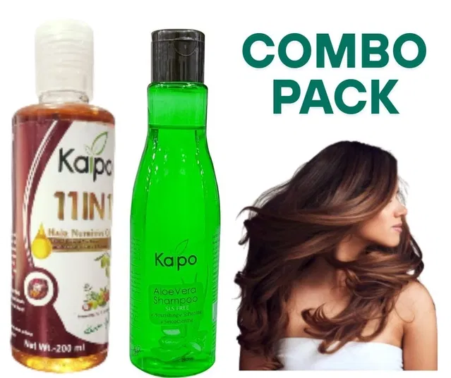 Kaipo Aloevera Hair Shampoo with 11 in 1 Herbal Hair Oil (200 ml, Set of 2)