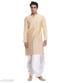 Dupion Silk Solid Kurta with Dhoti for Men 