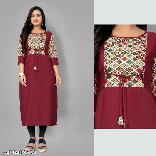 Solid Cotton Blend A-line Kurti for Women (Maroon, 5XL)