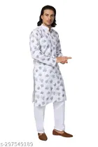 Cotton Printed Kurta with Pyjama for Men 