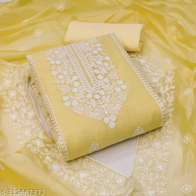 Embroidered Unstitched Suit for Women (Yellow, 2.25 m)