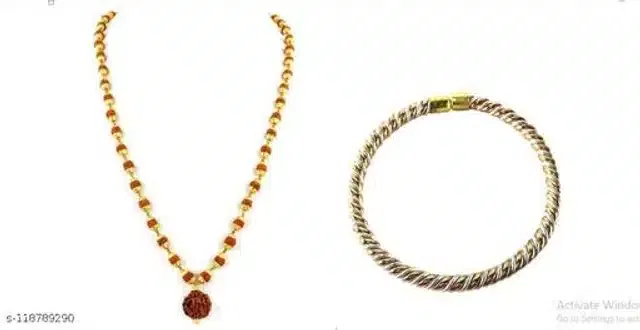 Kada with 5 Mukhi Rudraksha Mala (Multicolor, Set of 2)