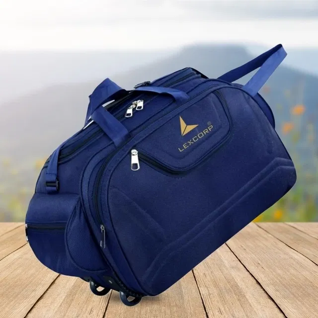 Polyester 60 L Solid Color Duffel Trolley Bag with Wheels (Blue) Plain Design