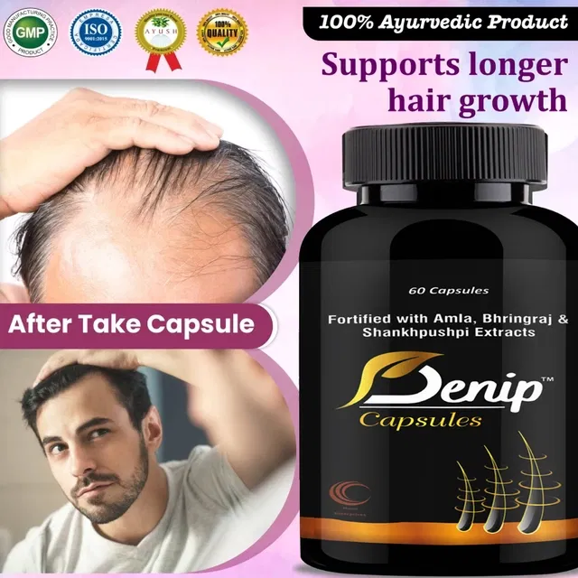 Denip Ayurvedic Amla Bhringraj Sankhpushpi Extracts Hair Growth 60 Pcs Capsules (Pack of 1)