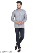 Cotton Blend Solid Short Kurta for Men 