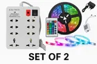 8 Socket Extension Board (White, 2 M) + Led Strip Light 3M (Set of 2)