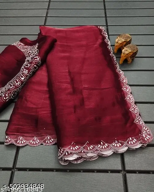 Jimmy choo Solid Saree for Women, Maroon (6.3 m)