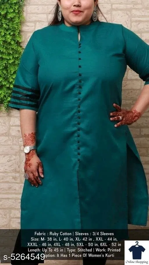 Solid Cotton Kurti for Women (Green, 5XL)