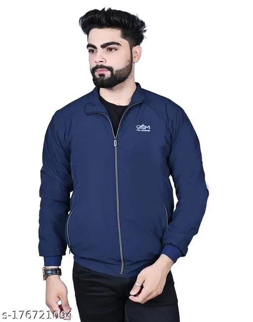 Polyester Jacket for Men (Navy Blue, XL)
