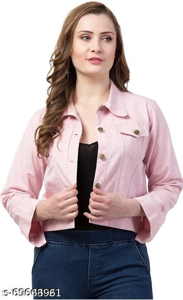 Full Sleeves Solid Jacket for Women & Girls (Baby Pink, M)