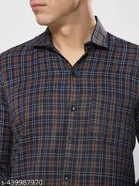 Polycotton Checked Shirts for Men, Brown 