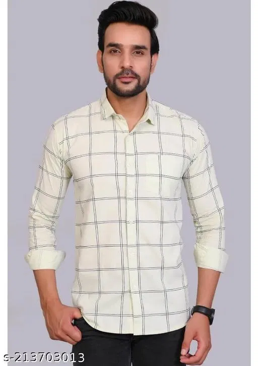 Cotton Blend Checked Shirt for Men, Cream (M) Pack of 1