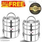 Stainless Steel 3 Layer Lunch Box (Silver, Pack of 2)