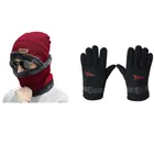 Woolen Cap with Neck Warmer & Gloves for Men & Women (Multicolor, Set of 2)