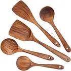Wooden Cooking & Serving Spoons (Brown, Set of 5)