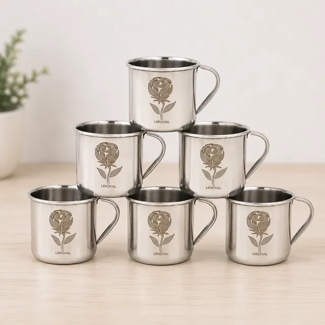 LEROYAL 6 Pcs Stainless Steel Tea Cups (Silver)