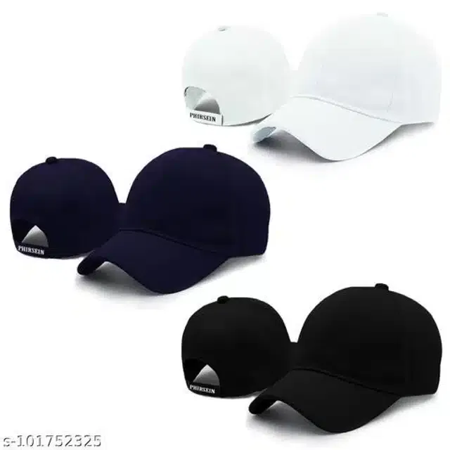 Cotton Caps for Men & Women (Multicolor, Set of 3)
