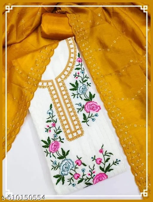 Embroidered Patiala Suit for Women (Yellow, 5.85 meter (S)