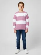 Acrylic Striped Sweater For Boys, Pink & White 