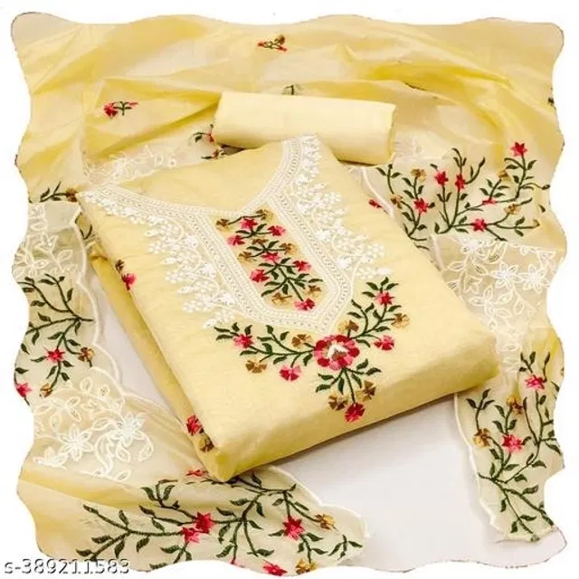 Embroidered Unstitched Suit for Women (Yellow, 2.25 m)