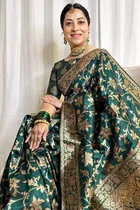 Litchi Silk Zari Woven Saree for Women, Green 
