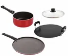 Aluminium Nonstick Cookwear Set with Glass Lid (Red, Set of 4)