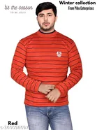 Woolen Striped Sweater for Men (Red, M)