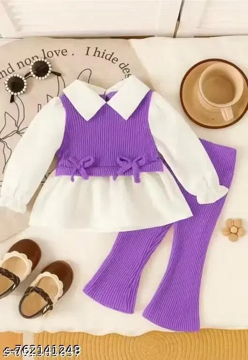 Cotton Blend Clothing Set for Girls, Voilet (1-2 Years)