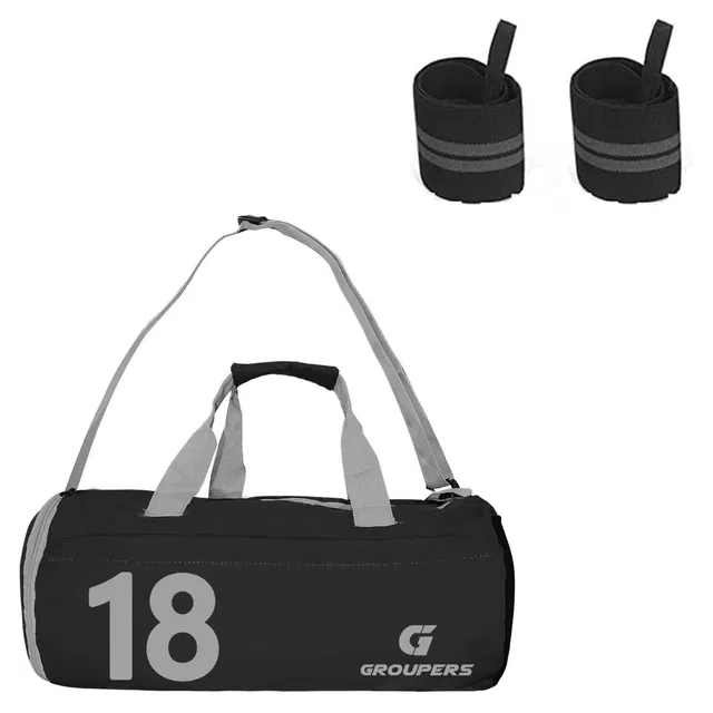 Polyester Printed Gym Bag with 2 Pcs Wristband for Men & Women (Black, Set of 1)