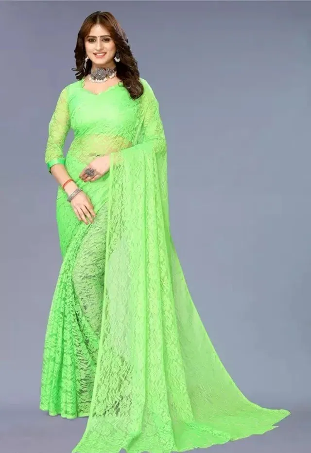 Net Floral Saree for Women (Mint Green, 6.3 m)