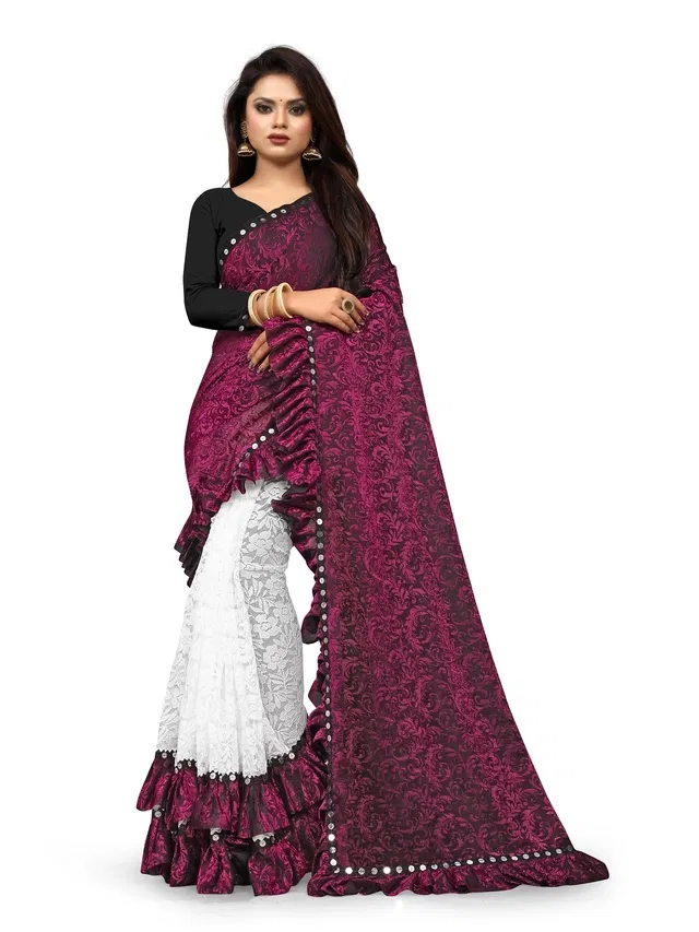 Lycra Blend Embellished Saree for Women (Pink, 6.3 m)
