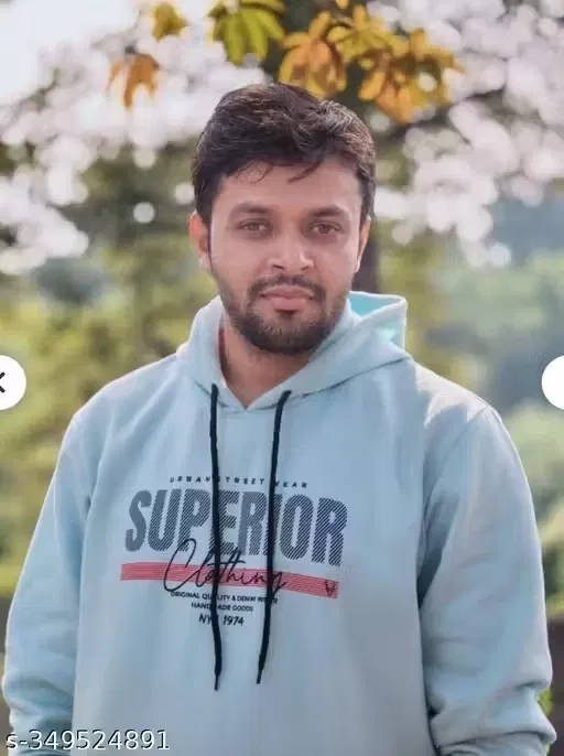 Printed Fleece Hoodie for Men Fleece (Light Blue, XXL)