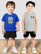 Cotton Blend Printed Clothing Set for Boys, Blue & Grey, Pack Of 2 