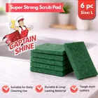 Captain Shine Green Scrub Pad, 12.5 x 10cm [6 Pieces]-Large