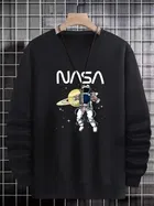 Fleece Printed Sweatshirt for Men, Black 